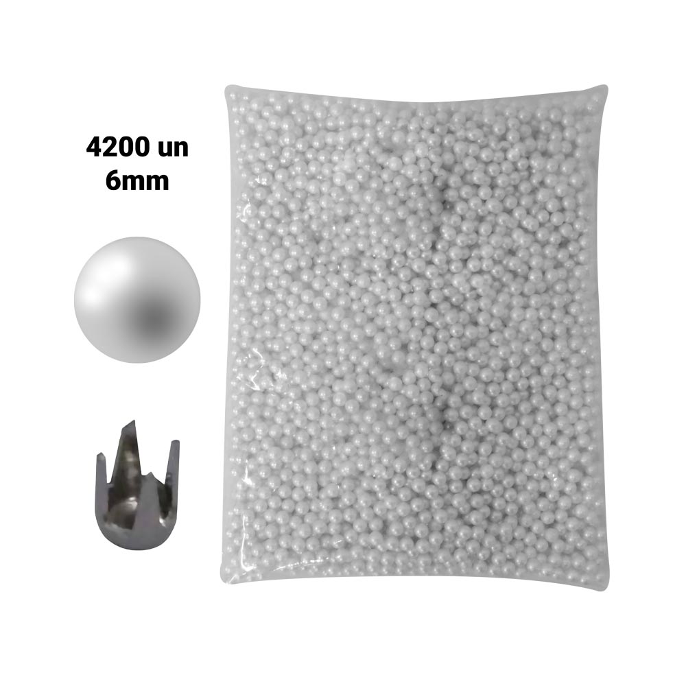 Pacote 4200 Pérolas Inteiras Com Rebite 6Mm Abs Cor Branca 500G