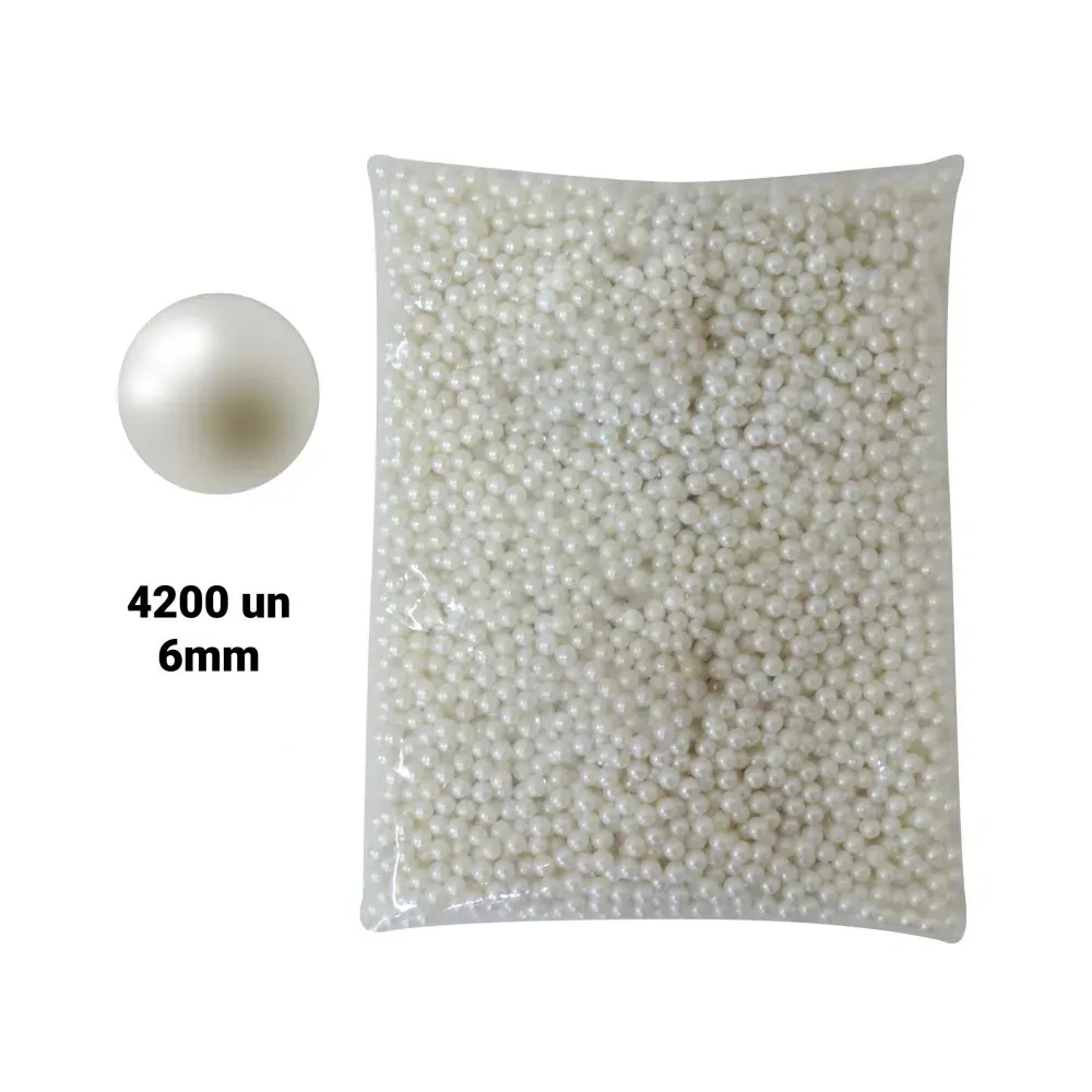 Pacote 4200 Pérolas Inteiras Sem Rebite 6Mm Abs Cor Creme 500G