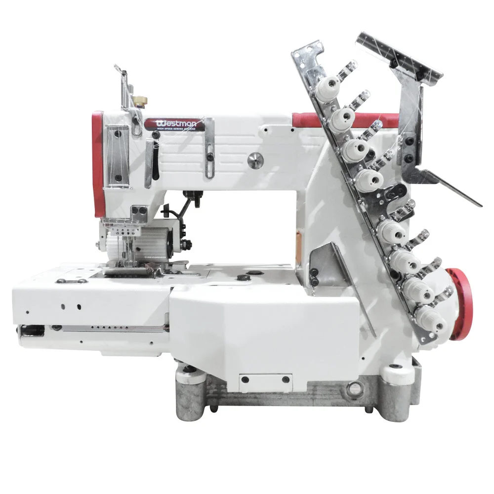 Máquina de Costura Industrial Elástiqueira Base Cilindrica 04 Agulhas 8 Fios Direct Drive W-4404P-Fxdc