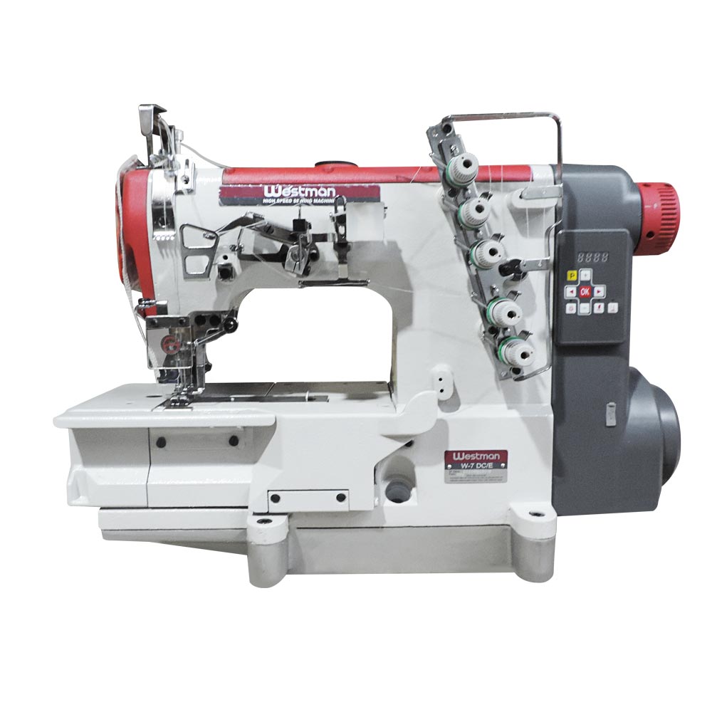 Máquina de Costura Galoneira Plana Direct Drive 3 Agulhas 5 Fios Base Fechada W-7 Dc/E Westman