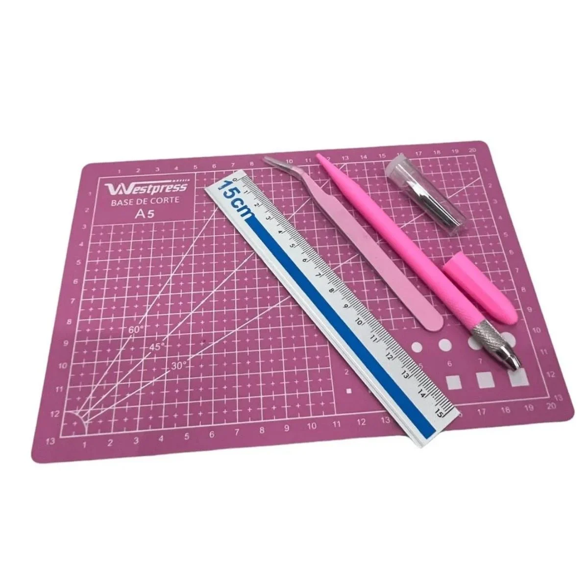 Kit Base de Corte 22X15 A5 Com Régua Estilete de Precisão E Pinça Westpress